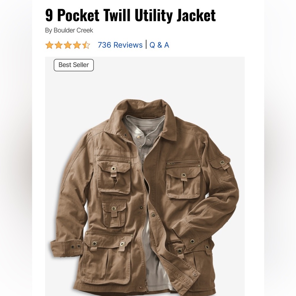 Men’s utility Jacket, Boulder Creek, 9 pocket 7XTall, Maple Brown